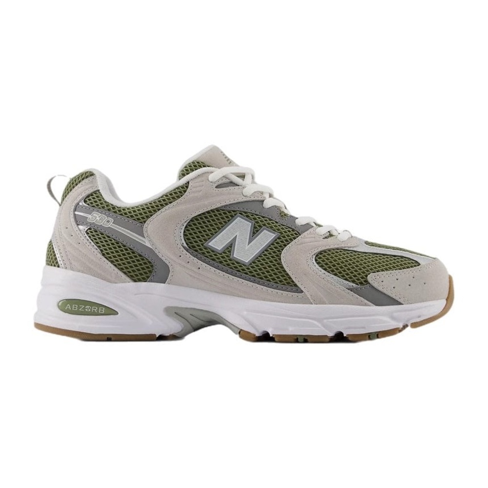New Balance Olive and White Sneakers